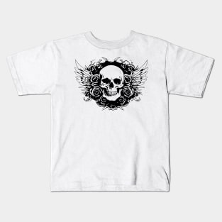 skull with roses and wings Kids T-Shirt